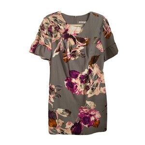 TRINA TURK dress taupe pink purple floral short sleeve size 6